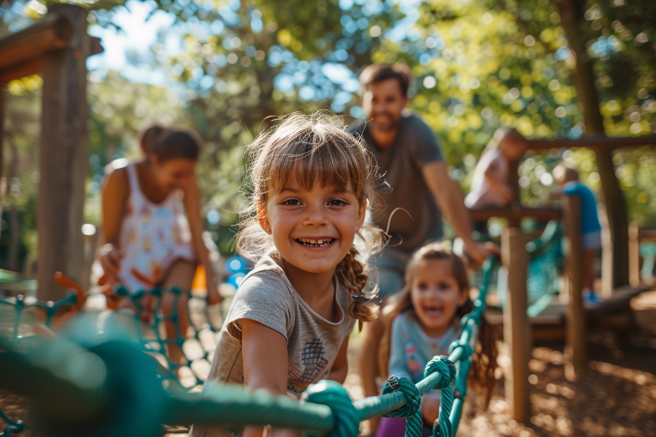 Famille profitant joyeusement des loisirs et activités à Cusset pour égayer leur nouvelle vie