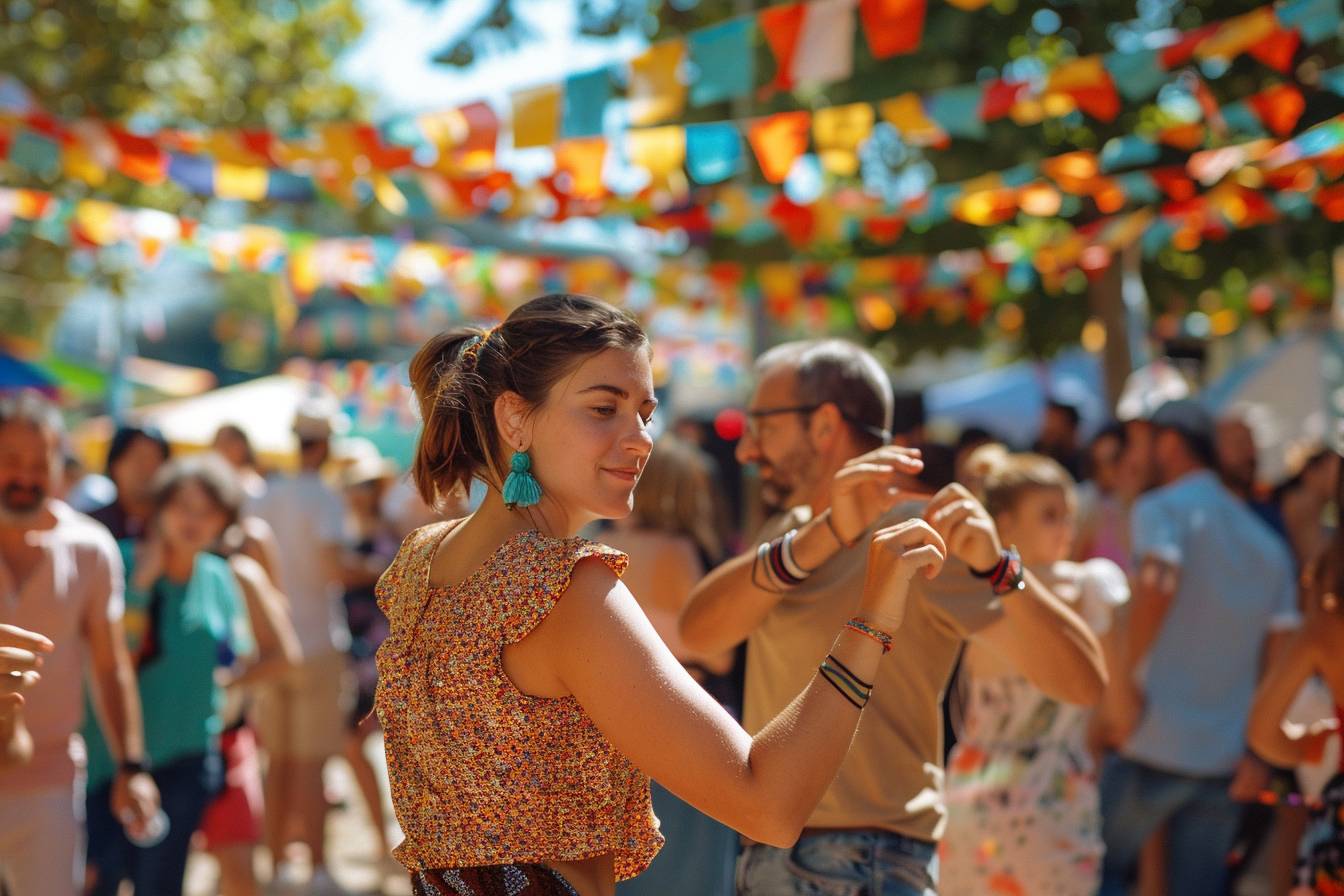 Foule enthousiaste participant à un festival coloré lors d'une fête locale à Cusset, illustrant l'effervescence de la ville en période de célébration.